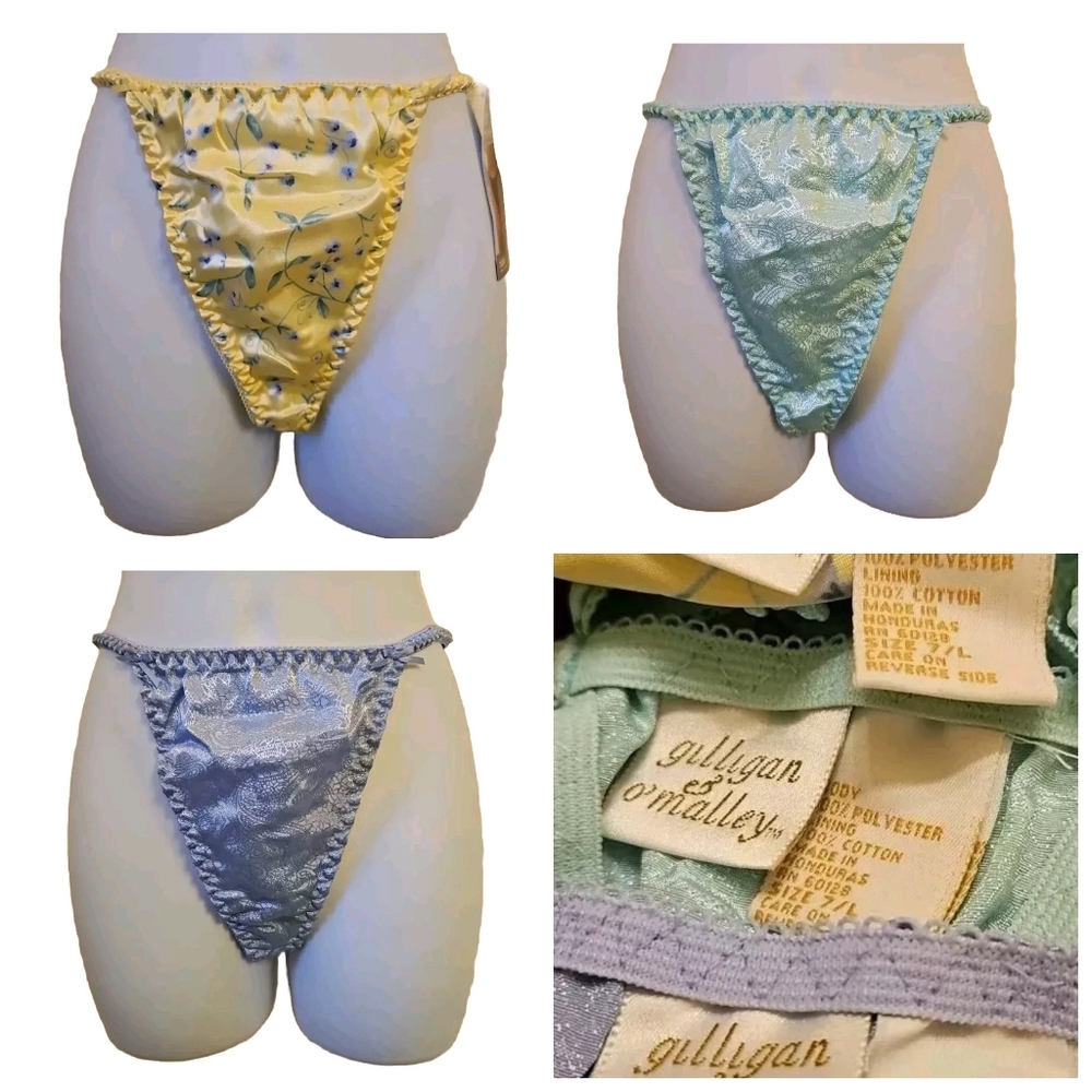 Gilligan & O’Malley Satin Panty Thong Set Of 3 Size 7 L VTG Y2K 90s Deadstock
